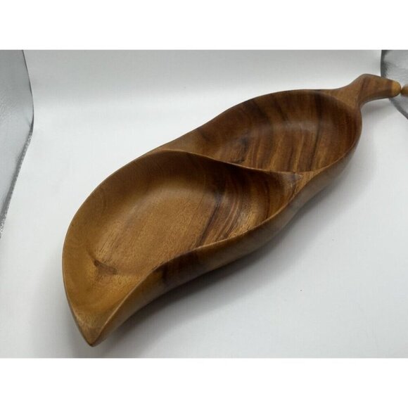 Vtg Wooden Carved Monkey Pod Woods of Hawaii Divided Serving Dish - 15" X 5.5" - Picture 3 of 5
